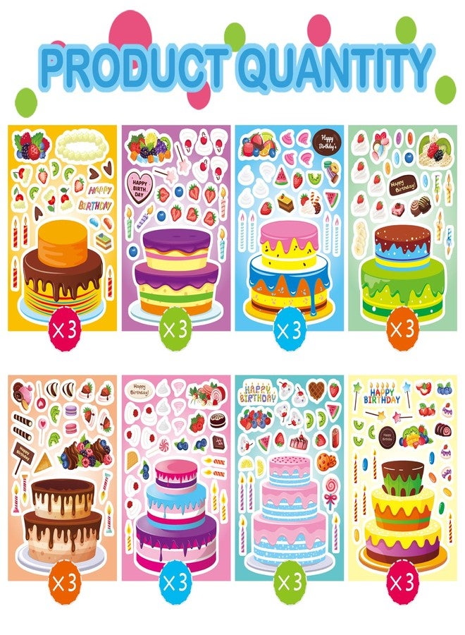 DUJAA 24 Sheets Birthday Stickers, Make-a-Cake Sticker for Kids, Birthday Cake Sticker Set, Color, Cartoon Style, Paper Material, Indoor Use, Kids' Party Gift, Scrapbook Decor, 24 Count - Image 2